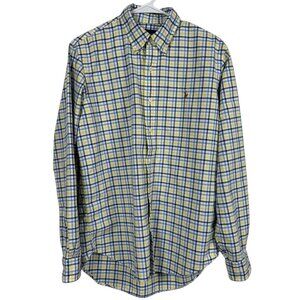 Ralph Lauren Classic Fit Plaid Button L/S Casual Shirt Mens M Preppy White  Blue